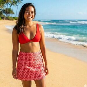 Rip Skirt Hawaii Womens L Wrap‎ Skirt Length 2 Cover Up Red Pink Pineapple